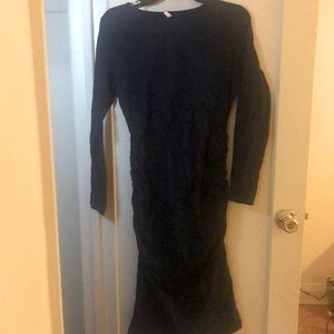 Navy long sleeve bodycon midi dress
